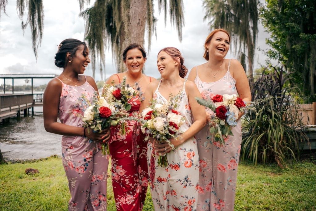 Bride with Bridesmaids at Knotted Roots on the Lake - Land O' Lakes